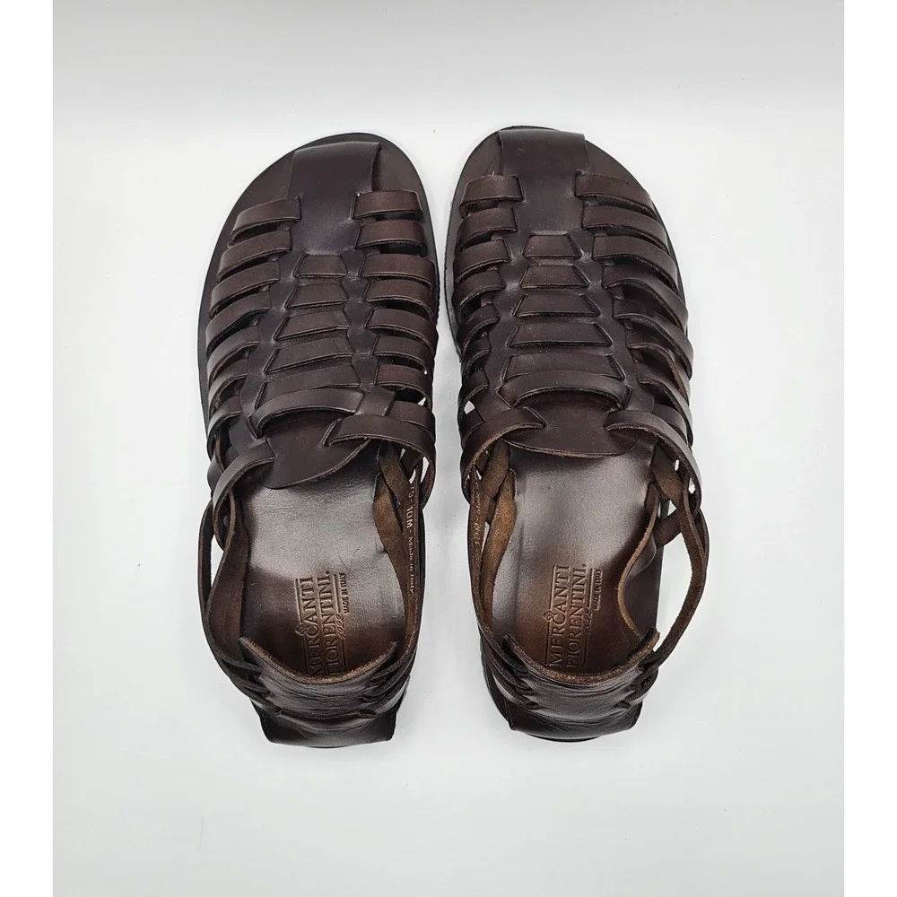 Mercanti Fiorentini Mens Woven Huarache Fisherman Sandals Brown Leather US 10